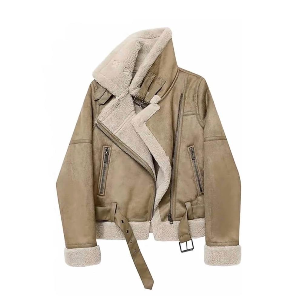 Zara Faux Leather Shearling Double-Faced Biker Jacket